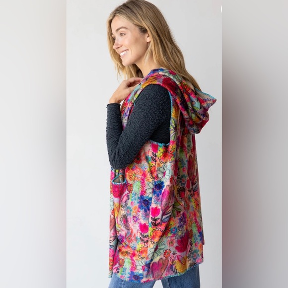 NWT Natural Life Boho Floral Hooded Vest with Sherpa lining.Size L/XL - Picture 2 of 10